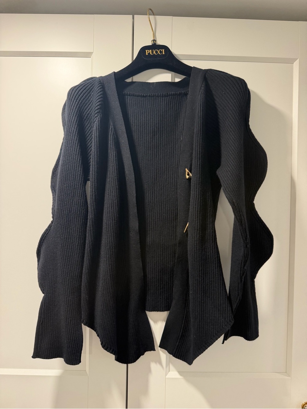 Black Ribbed Open-Front Women's Sweater